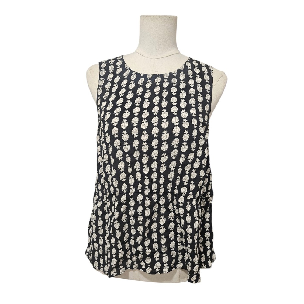 Madewell Black White Floral Peplum Tank Top Blouse F5206 Size M